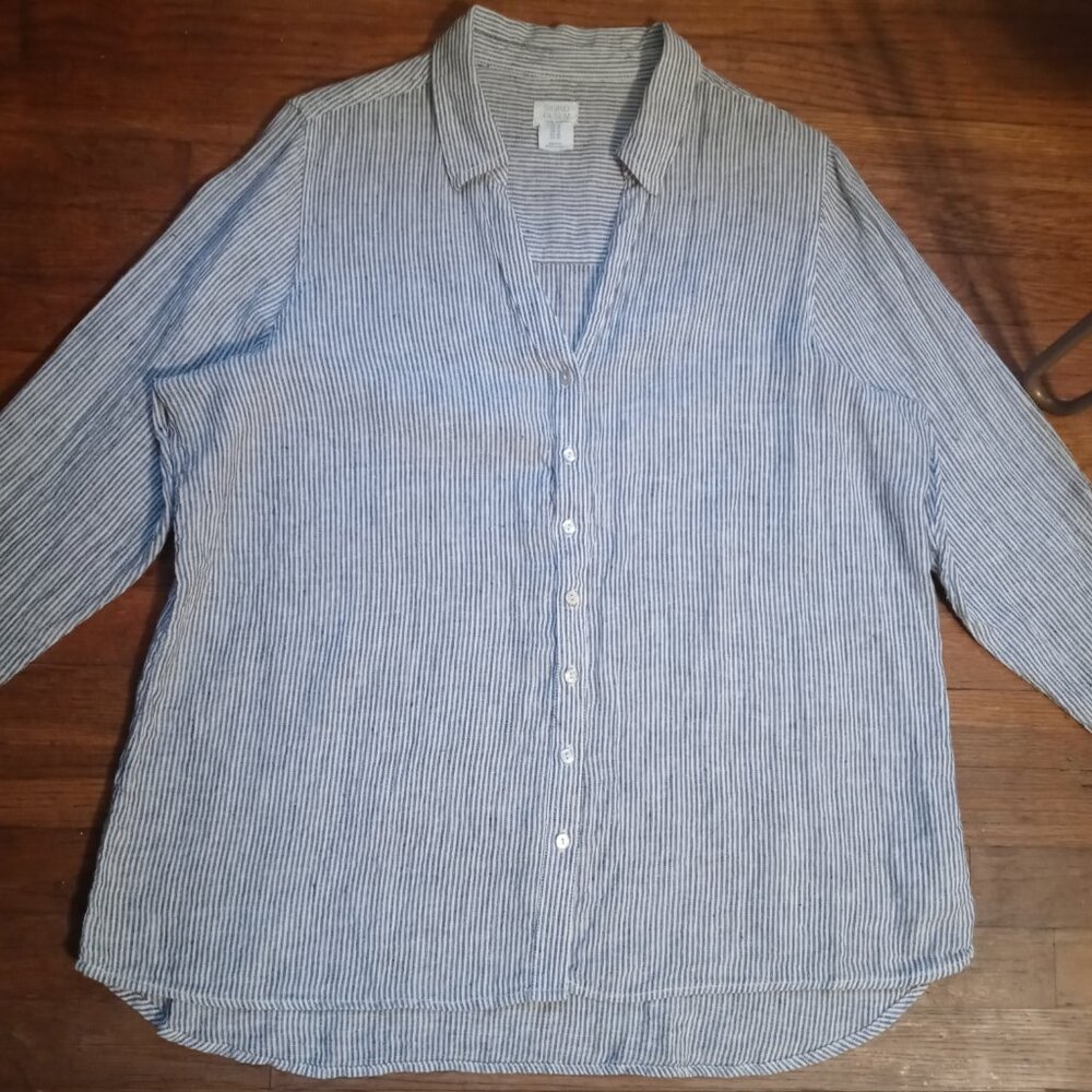 Sigrid Olsen Plus 100% Linen Button Down Shirt In… - image 1